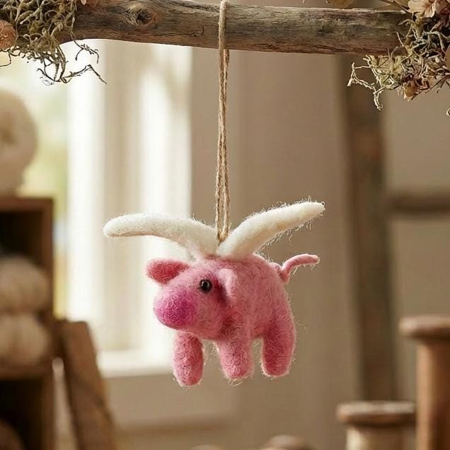 Flying Pig Ornament Needle Felt Handmade Wool Christmas Decoration - image 1