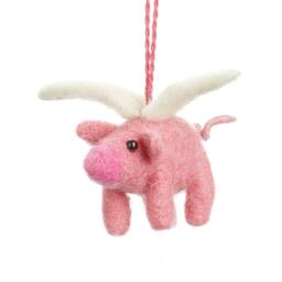 Flying Pig Ornament Needle Felt Handmade Wool Christmas Decoration - thumbnail 3