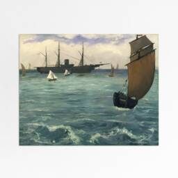 Naval Battle - Antique Ship Painting French Vintage Seascape Edouard Manet Large Print Sizes 8x10 11x14 16x20 - thumbnail 2