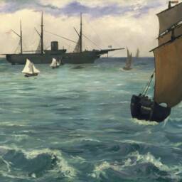 Naval Battle - Antique Ship Painting French Vintage Seascape Edouard Manet Large Print Sizes 8x10 11x14 16x20 - thumbnail 3