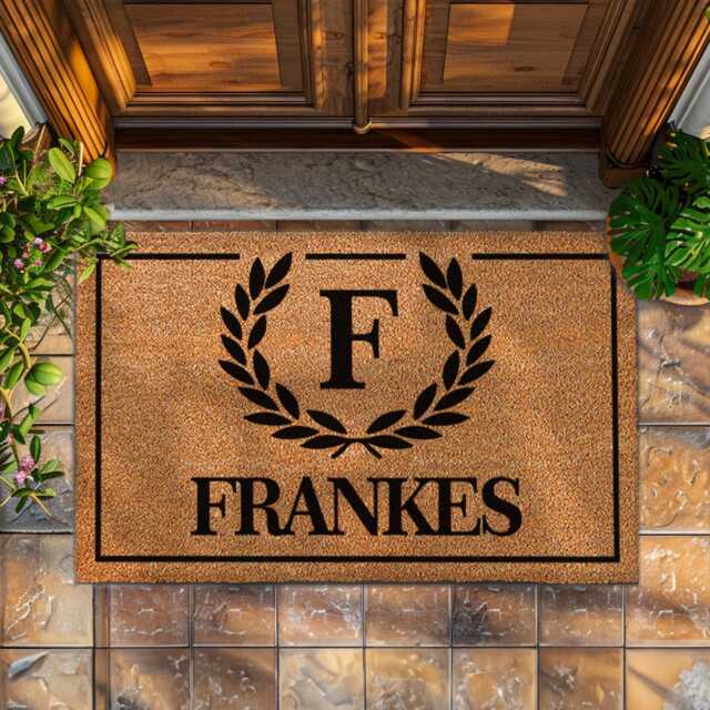 Monogram Doormat - Wreath Personalized Welcome Mat Custom Rug Minimalist Front Door Housewarming - image 1