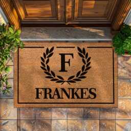 Monogram Doormat - Wreath Personalized Welcome Mat Custom Rug Minimalist Front Door Housewarming - thumbnail 1