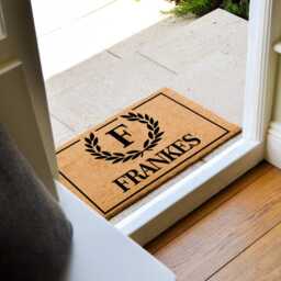 Monogram Doormat - Wreath Personalized Welcome Mat Custom Rug Minimalist Front Door Housewarming - thumbnail 2