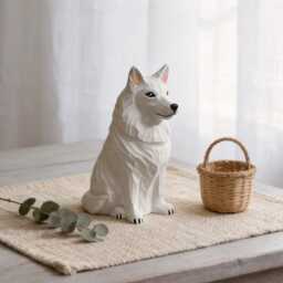 Hand Carved Wooden White Dog Figurine - Rustic Farmhouse Decor Shepherd Sculpture Unique Woodland Animal Lover Gift - thumbnail 3