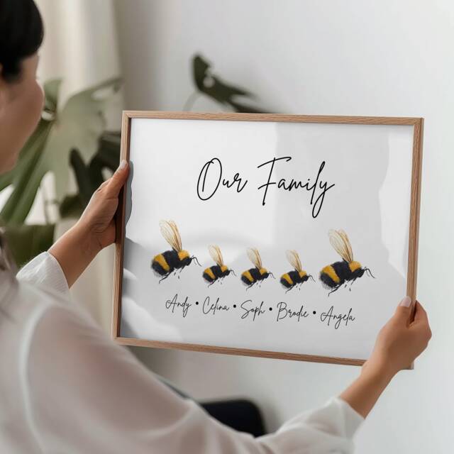 Personalised Framed Bumblebee Family Print, Sign, Gift, Home Decor Gifts, Bee Gift For Friend - image 1