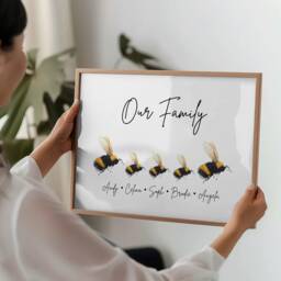 Personalised Framed Bumblebee Family Print, Sign, Gift, Home Decor Gifts, Bee Gift For Friend - thumbnail 1
