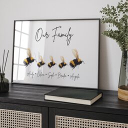 Personalised Framed Bumblebee Family Print, Sign, Gift, Home Decor Gifts, Bee Gift For Friend - thumbnail 2