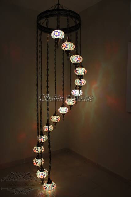 15 Ball Turkish Mosaic Chandelier, Large Globes - image 1