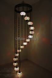 15 Ball Turkish Mosaic Chandelier, Large Globes - thumbnail 1
