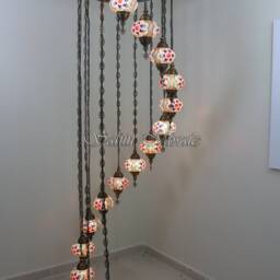 15 Ball Turkish Mosaic Chandelier, Large Globes - thumbnail 2