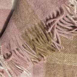 Blanket/Throw, 100% Pure New Wool, Soft Pink, Camel Brown, White C/W Fringe Edge 140x185cms - thumbnail 2