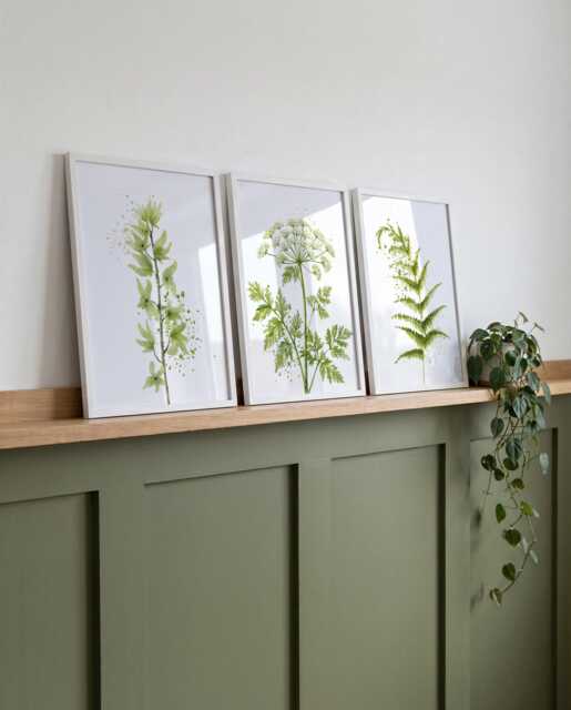 Watercolour Botanical Prints Set Of 3, Green Wildflower & Fern Wall Art, Foliage Poster, Nature Inspired Decor - image 1