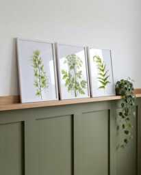 Watercolour Botanical Prints Set Of 3, Green Wildflower & Fern Wall Art, Foliage Poster, Nature Inspired Decor - thumbnail 1
