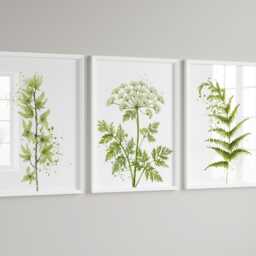 Watercolour Botanical Prints Set Of 3, Green Wildflower & Fern Wall Art, Foliage Poster, Nature Inspired Decor - thumbnail 3