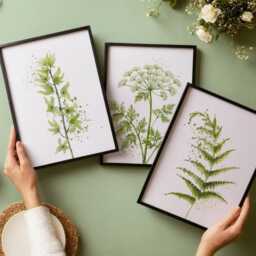 Watercolour Botanical Prints Set Of 3, Green Wildflower & Fern Wall Art, Foliage Poster, Nature Inspired Decor - thumbnail 2
