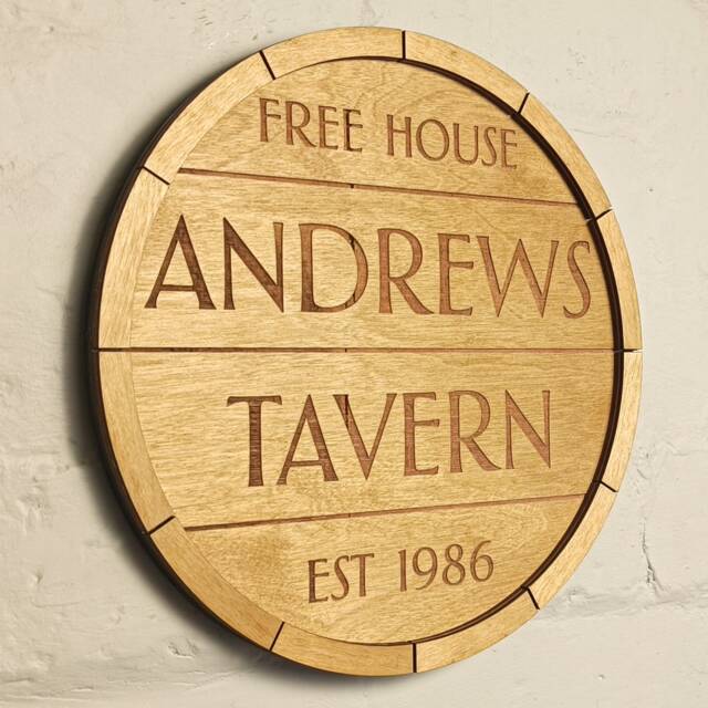 Personalised Wooden Barrel Pub Sign Custom Family Name Home Bar Decor - image 1