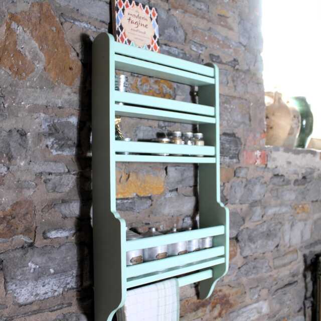 Wooden Spice Rack Green Larder Door Shelf For Kitchen Rustic