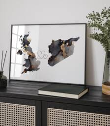 Britain & Syria Map Black & Gold Travel Wall Art Print - United Kingdom UK - thumbnail 1