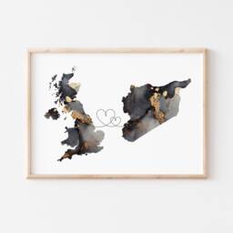 Britain & Syria Map Black & Gold Travel Wall Art Print - United Kingdom UK - thumbnail 3