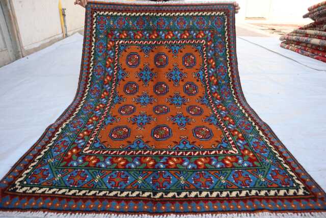 3'4x4'11 Ft Akhcha New Afghan Handmade Area Rug, High Pile Rug Turkmen Bokhara Rug Living Room Tribal Bedroom Office - image 1