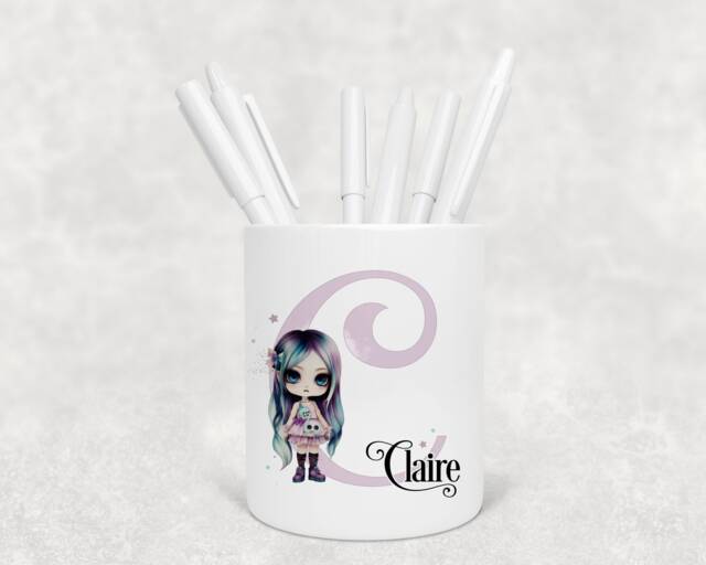 Personalised Zombie Girl Pencil Pot, Alphabet Initial, Makeup Brush Holder - image 1