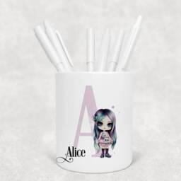 Personalised Zombie Girl Pencil Pot, Alphabet Initial, Makeup Brush Holder - thumbnail 3