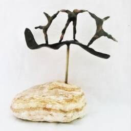 Dance Bronze Sculpture/ Pod With Dancing Figures Without Hat/ Joyful Abstract Statue Movement & Rythm/ 9.8 - thumbnail 3