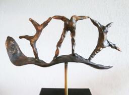 Dance Bronze Sculpture/ Pod With Dancing Figures Without Hat/ Joyful Abstract Statue Movement & Rythm/ 9.8 - thumbnail 1