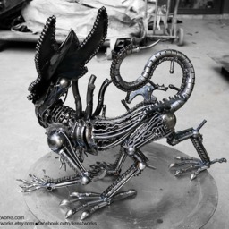 Recycled Metal Crouching Queen Monster - Medium Item - Steampunk Cyberpunk Dieselpunk Biomechanic Xenomorph - thumbnail 4