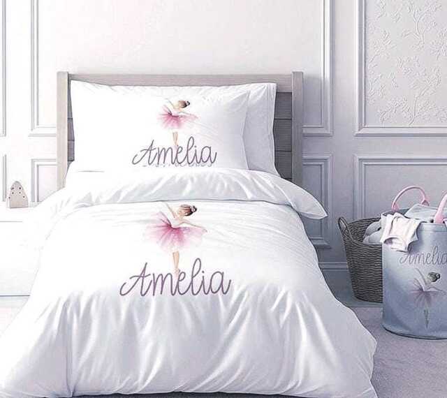 Personalised Ballerina Girl Bedding Set, Custom Name Pink Dance Duvet Cover, Pillowcase - image 1