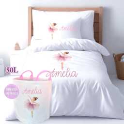 Personalised Ballerina Girl Bedding Set, Custom Name Pink Dance Duvet Cover, Pillowcase - thumbnail 2