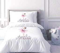 Personalised Ballerina Girl Bedding Set, Custom Name Pink Dance Duvet Cover, Pillowcase - thumbnail 1