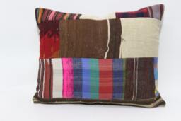 Handwoven Kilim Pillow Cover - 24x32 - Vintage Turkish Patchwork - thumbnail 1