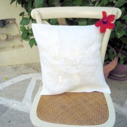 Greek Linen Cushion Cover Traditional Antefixes Design, Cottage Chic - thumbnail 3