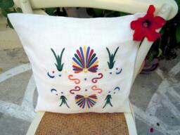 Greek Linen Cushion Cover Traditional Antefixes Design, Cottage Chic - thumbnail 1