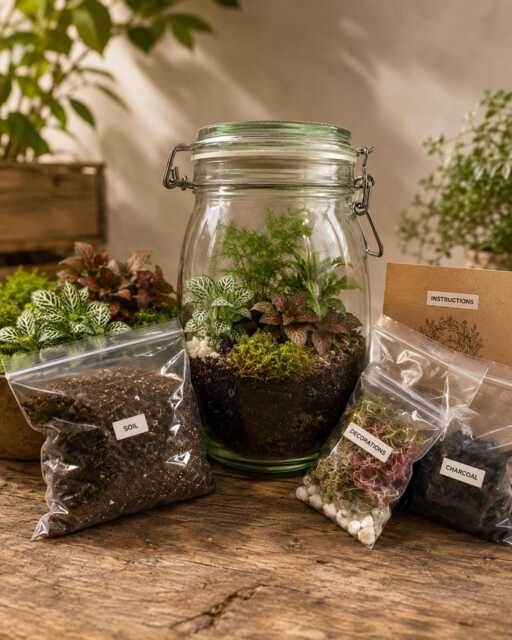 Diy Complete Terrarium Kit With Plants, Glass Jar, Moss, UK Handmade - image 1
