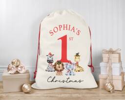 Baby's First Christmas Sack, Personalised Sack - Custom Stocking Animals 1St Santa Sacks - thumbnail 1
