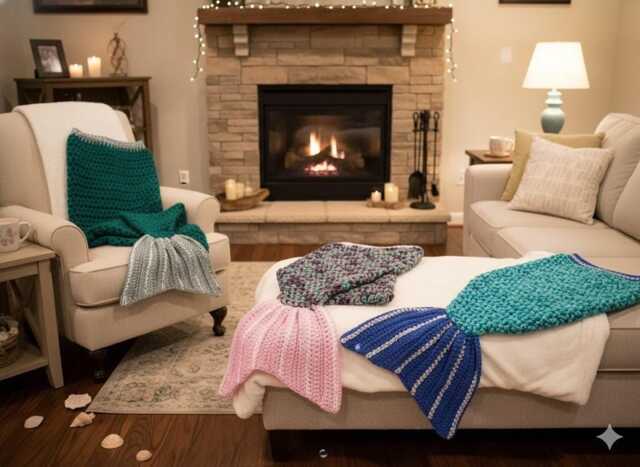 Hand Crochet Mermaid Blanket Soft Cuddle Blanket - image 1