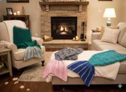 Hand Crochet Mermaid Blanket Soft Cuddle Blanket - thumbnail 1