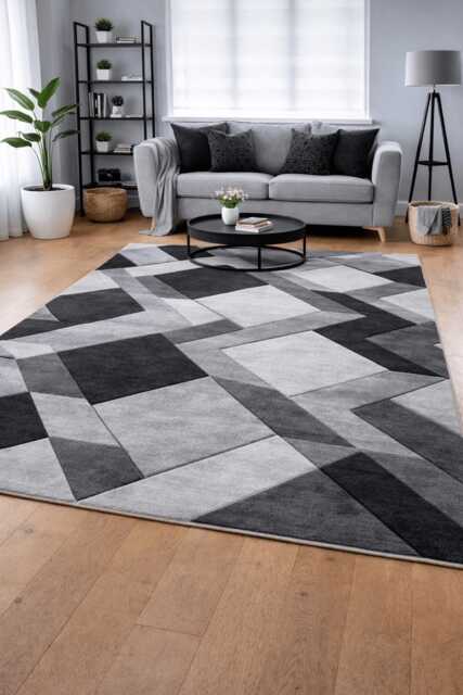 New Grey Silver Rugs Small Large Mats Modern Contemporary Design UK - image 1
