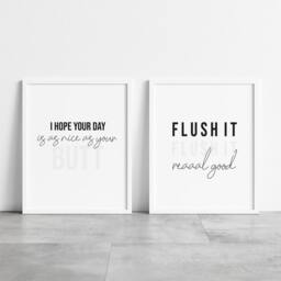 Funny Bathroom Prints Set Toilet Humour Wall Art - Unframed - thumbnail 2