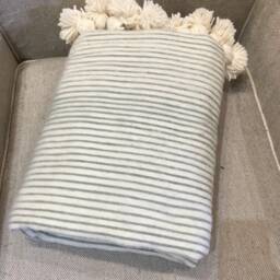 Moroccan Pom Blanket & Throw, Bohemian Blanket, Berber Wool Hand Woven, Handmade Bed Spread, Cover - thumbnail 2