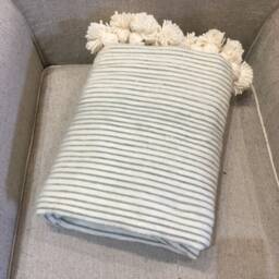 Moroccan Pom Blanket & Throw, Bohemian Blanket, Berber Wool Hand Woven, Handmade Bed Spread, Cover - thumbnail 3