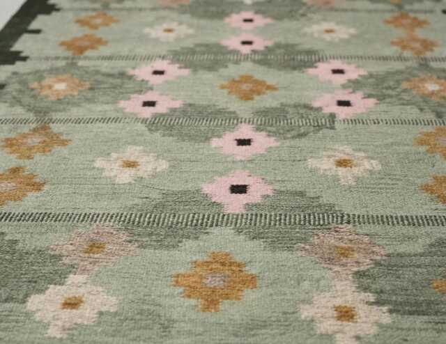 Scandinavian Rug Handmade - Custom Wool Kilim Swedish Flatweave Area Nordic Green Floral Modern Boho Carpet - image 1