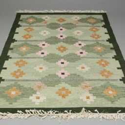 Scandinavian Rug Handmade - Custom Wool Kilim Swedish Flatweave Area Nordic Green Floral Modern Boho Carpet - thumbnail 2