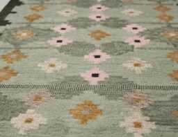 Scandinavian Rug Handmade - Custom Wool Kilim Swedish Flatweave Area Nordic Green Floral Modern Boho Carpet