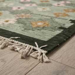 Scandinavian Rug Handmade - Custom Wool Kilim Swedish Flatweave Area Nordic Green Floral Modern Boho Carpet - thumbnail 4