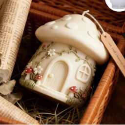 Handmade Mushroom House Candle - Whimsical Fairy Cottage Decor, Home Accent - thumbnail 4