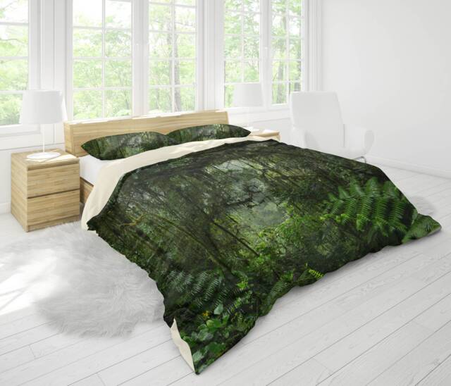 3D Forest Duvet Cover Set, Green Tree Bedding, Mysterious Style - image 1