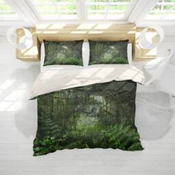 3D Forest Duvet Cover Set, Green Tree Bedding, Mysterious Style - thumbnail 3